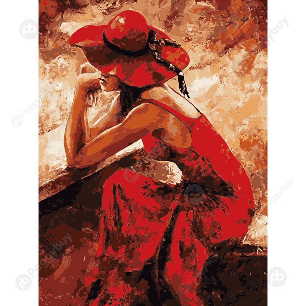 

40*50CM Paint By Numbers-Women in Red, 501 Original