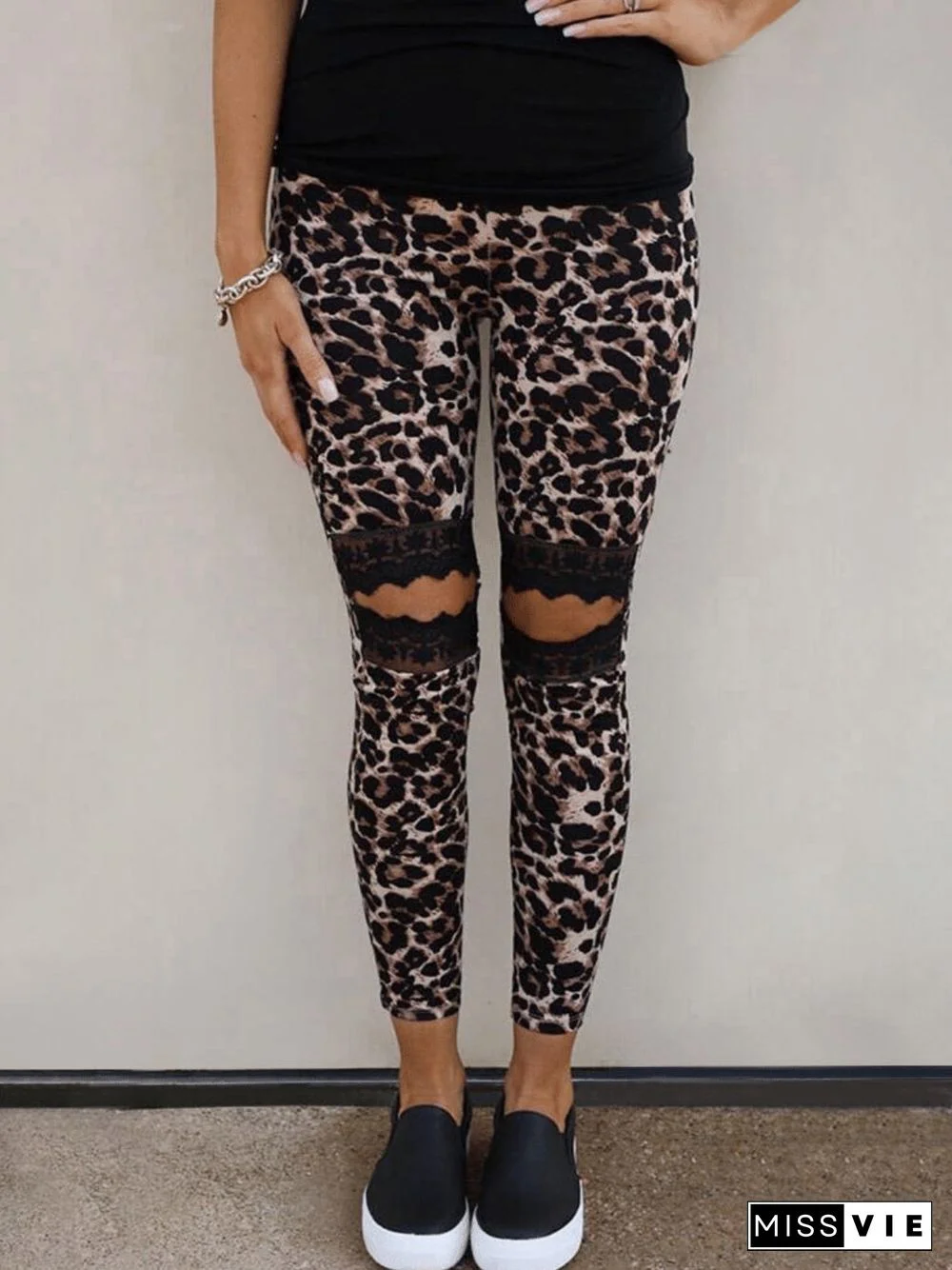 Cotton-blend Casual Leopard Leggings