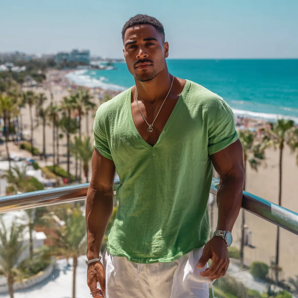  Stylish V-Neck Green T-Shirt for Summer Beach Outfits  -INSPIREUSE