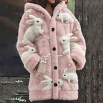 Women's Cute Bunny Pattern Warm Hooded Cardigan - Image 2