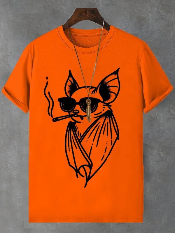 Men's Smoking Bat Fun Art Print Cotton Casual T-Shirt