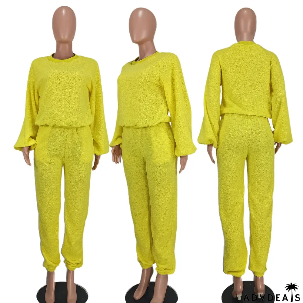 Fashion Casual Solid Color Fleece Two-piece Suit