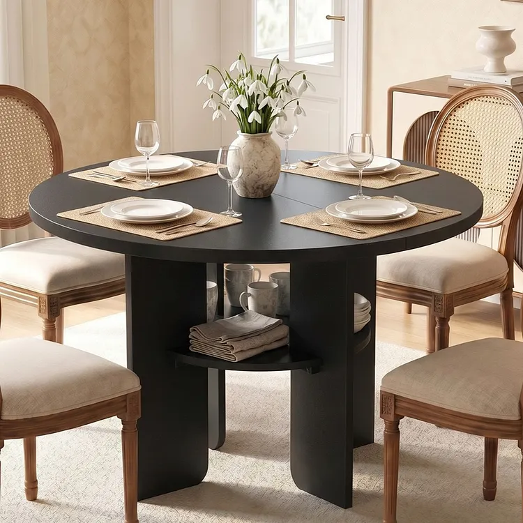 Bestier 47" Round Dining Table for 4-6 People, Kitchen Table with Under-Table Storage Shelf & Thickened Waterproof Top for Dining Room