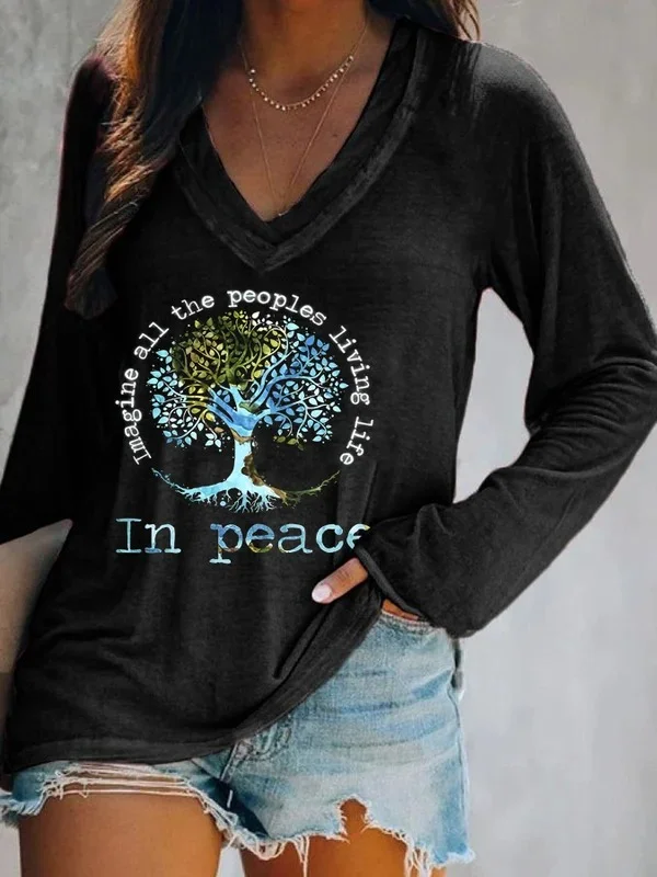 Women's Imagine All People Living On The Tree Of Life Long Sleeve T-Shirt