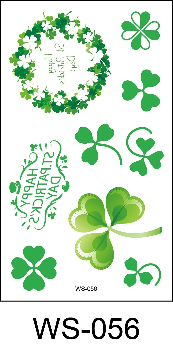 New cross-border waterproof sweat green hat clover face sticker European and American fashion temporary tattoo sticker