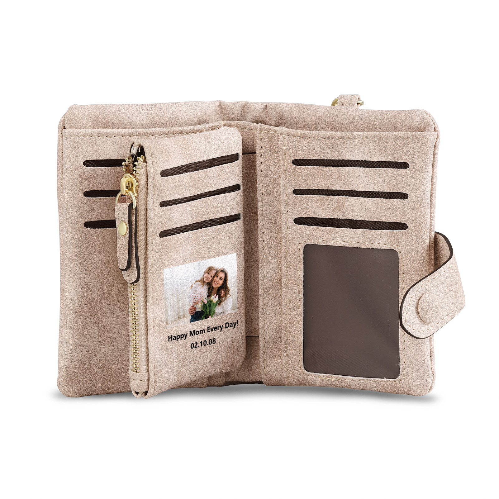 Portafoglio in PU pelle girasole con 1 letetra & 1 testo & 1 nome & 1 foto personalizzati per mamma/nonna