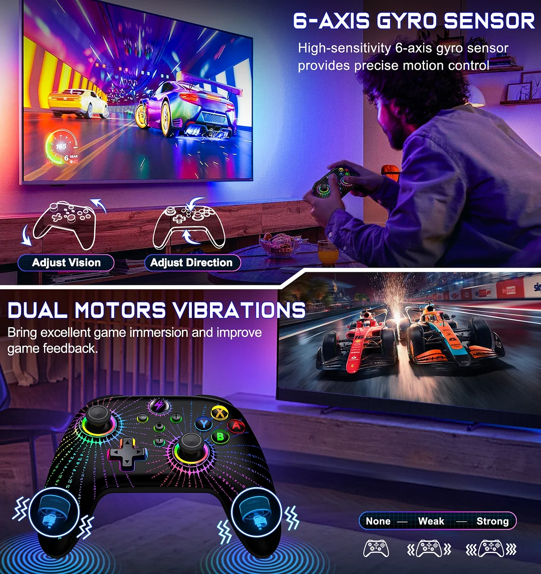 Switch Pro Controller for Nintendo Switch Controller/Switch Lite/OLED/Android/IOS/Windows PC, DinoFire Wireless Switch Controllers with Programmable, TURBO & Wakeup