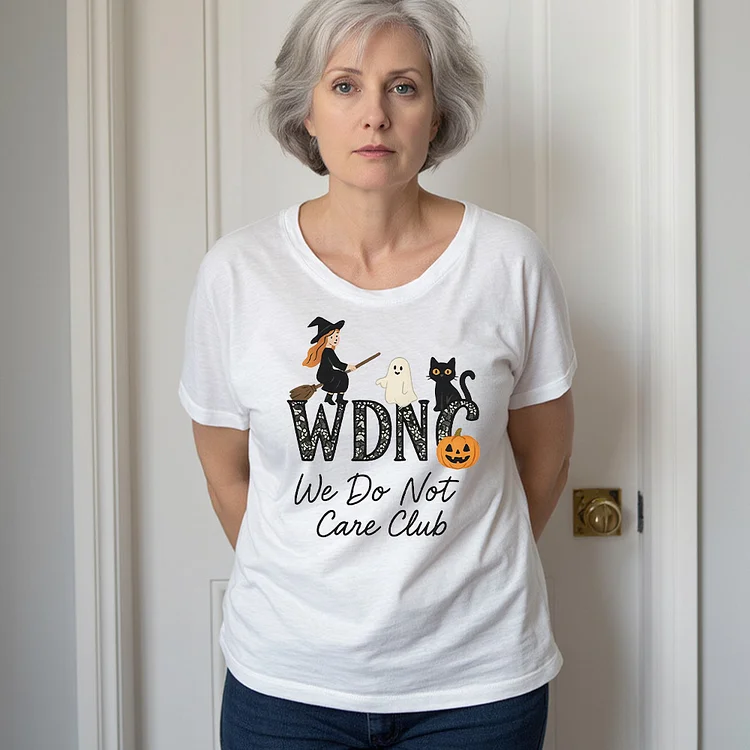 Halloween Witch Ghost Cat T-Shirt, WDNC We Don’t Care Club Women’s Sweatshirt, Funny Spooky Season Hoodie
