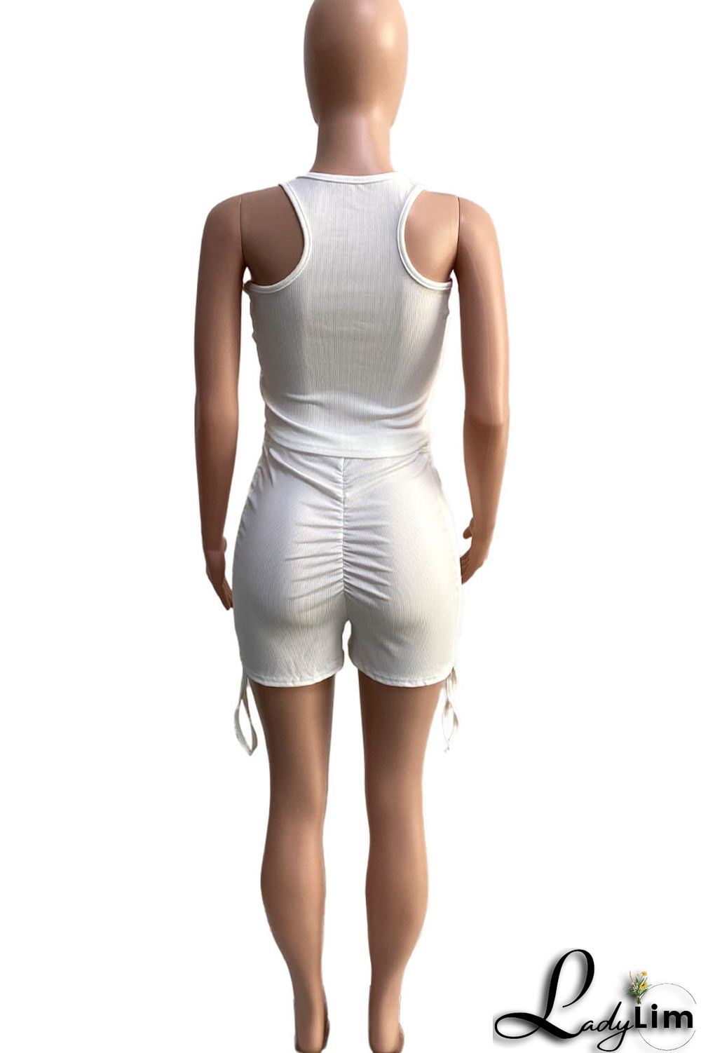 Black Sexy Solid Split Joint Draw String Fold O Neck Short Sleeve Two Pieces