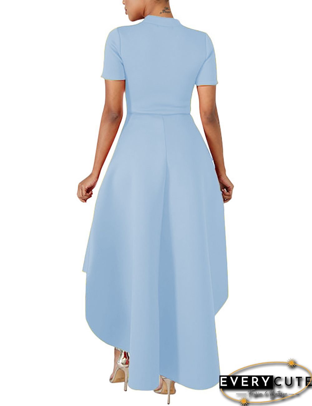 Light Blue Ruffles Hem Short Front Evening Dress