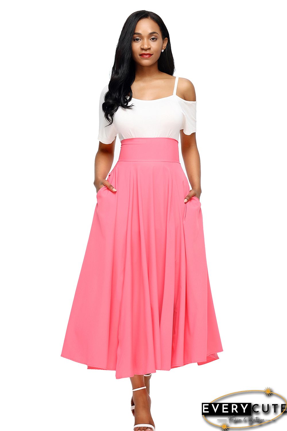 Retro High Waist Pleated Belted Maxi Skirt