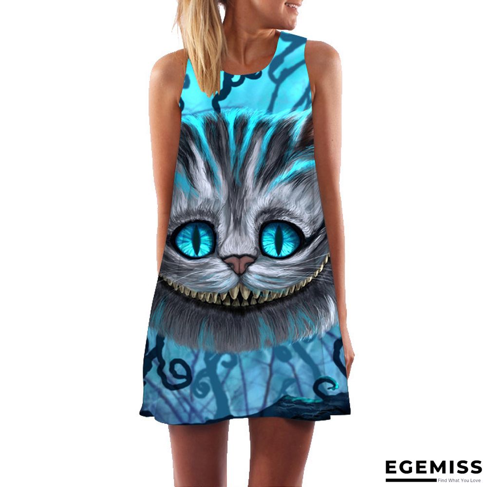 Digital Print Pullover Sleeveless Mid-length Skirt Sexy Dress | EGEMISS