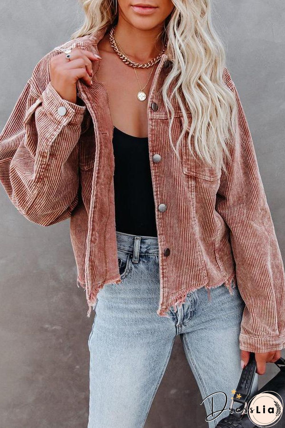Frayed Hem Cropped Corduroy Jacket