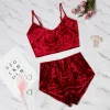 Femme 2 Pi&egrave;ces Set Pyjama Moulant en Velours 