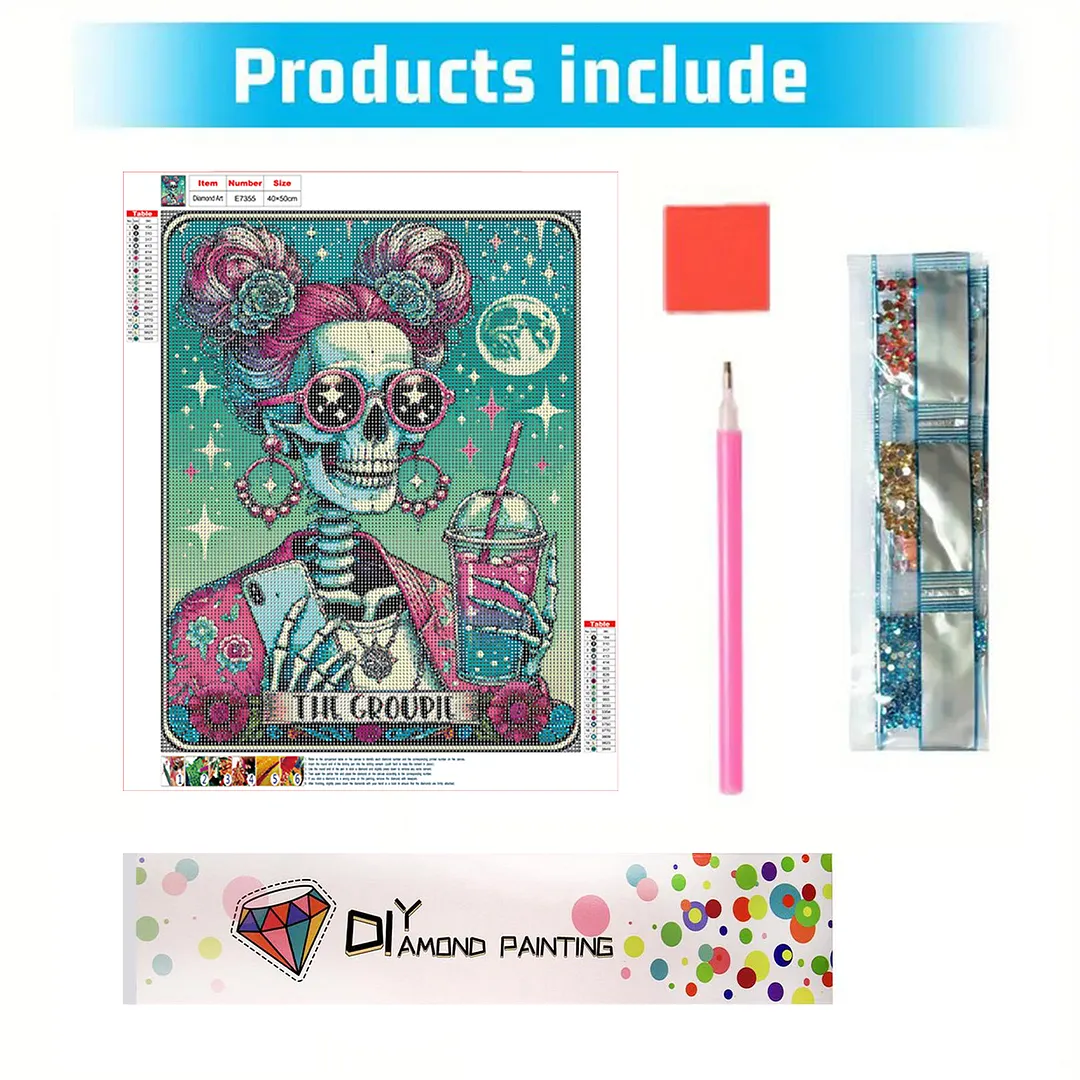 Hipster Skull Tarot Cards DIY 5D Round Full Drill Diamond Painting Gem Art Kits for Adults/Beginners Gift Idea Home Wall Decor Diamond Dots Paintings Picture Arts Craft 15.75x19.69Inch