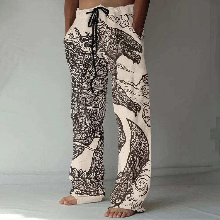 Japanese Godzilla Monsters Art Linen Blend Casual Pants