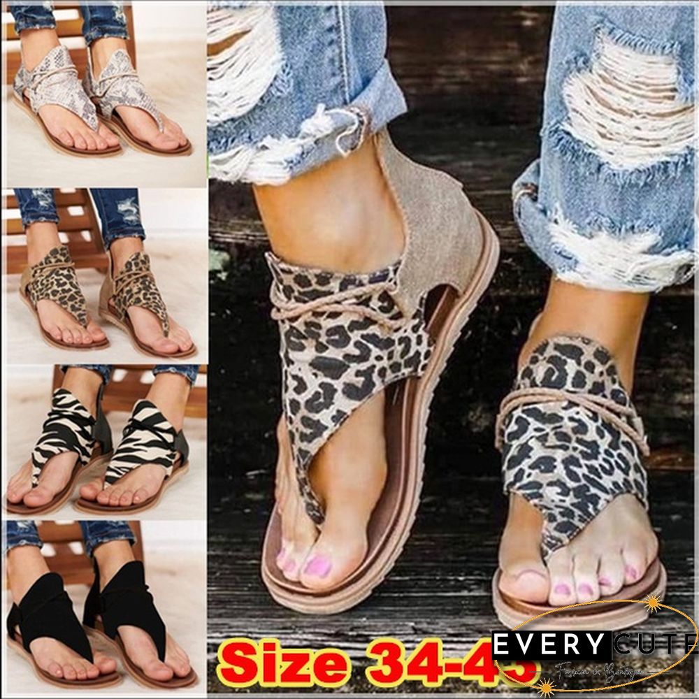 New Women Large Size Slingback Sandals Women Casual Leopard Flip Flops Fashion Animal Print Sandals Sandale Femme Rome Belt Buckle Flat Sandals Sandalias Femininas