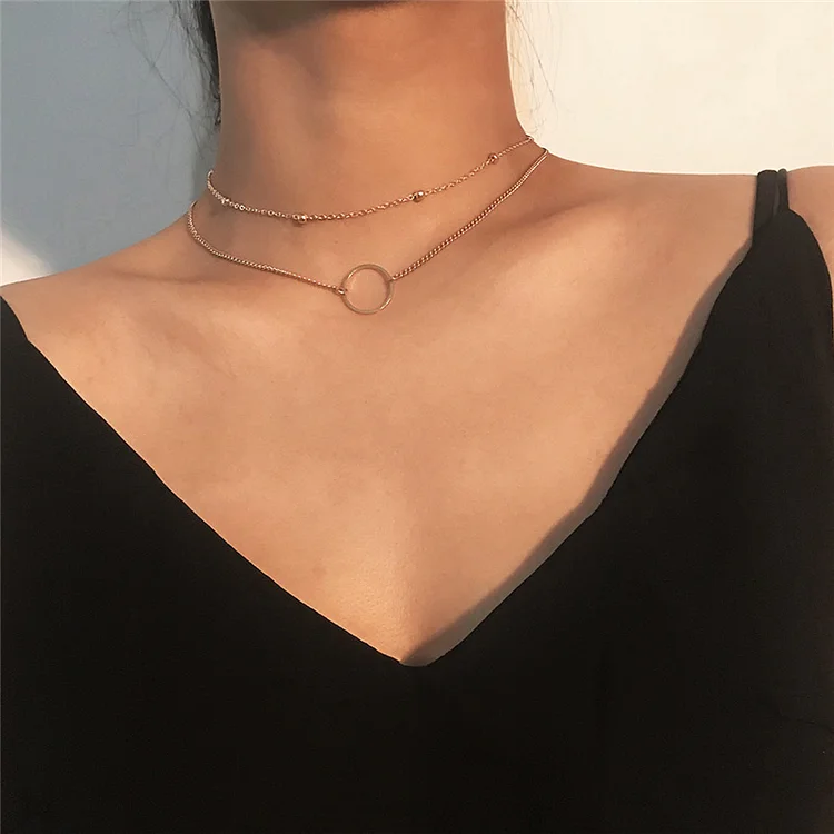 Gitjava New Arrival 2025 Fashion Modern Choker Necklace Two Layers Round Necklaces Gold Color Necklace Choker Jewelry For Women
