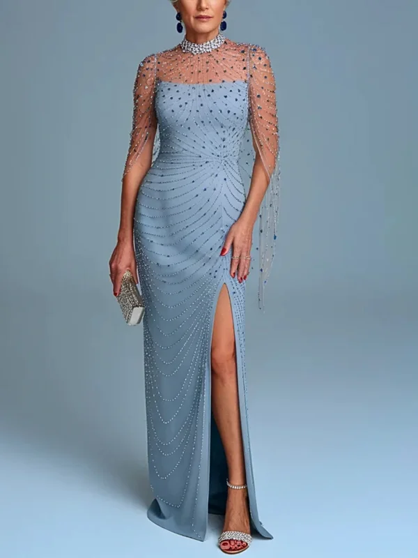 Round Neck Solid Color Sequins Maxi Dress