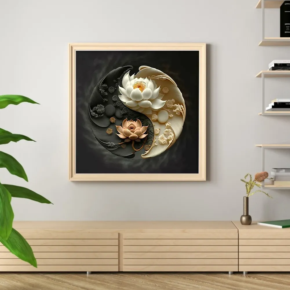 11CT Full Stamped&nbsp;Cross Stitch - Yin Yang Lotus(Canvas|40*40CM)