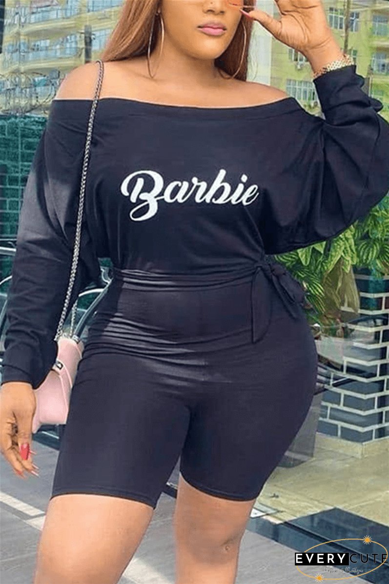 Fashion Casual Bateau Neck Letter Print Romper