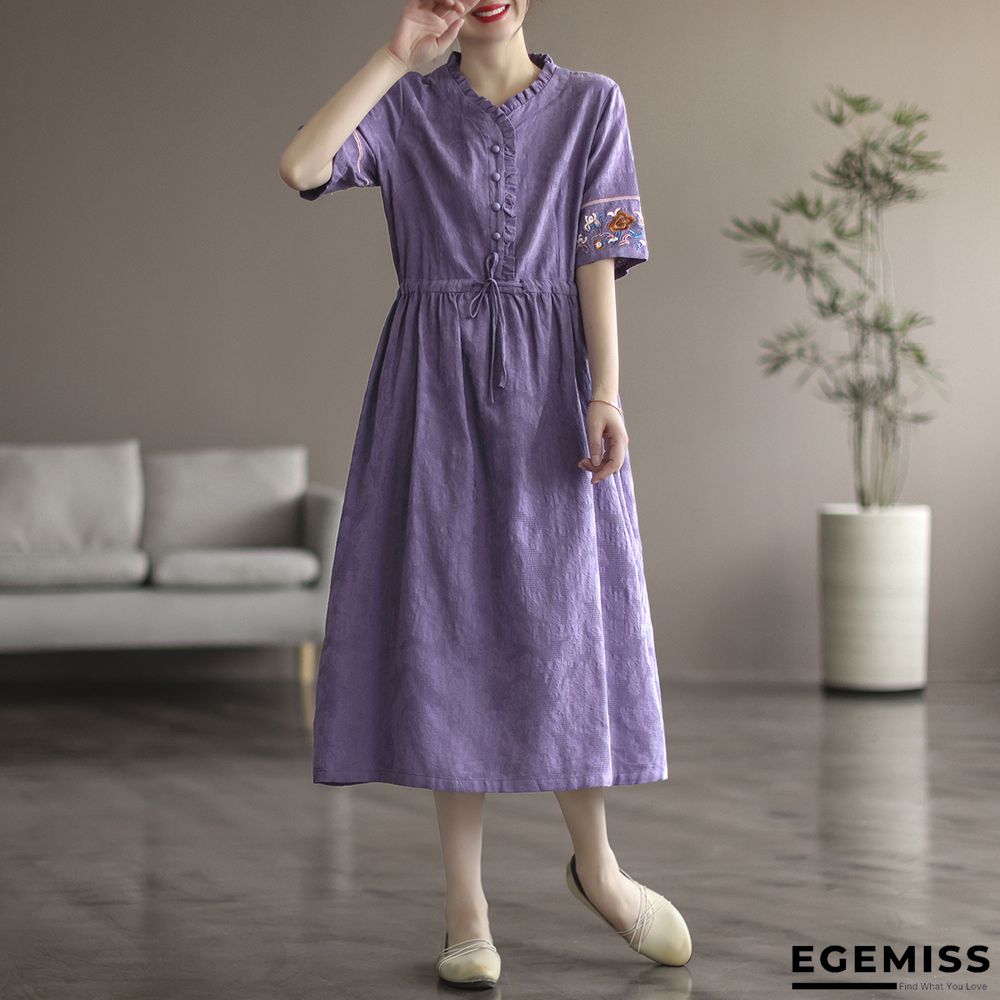 Cotton Embroidered Short Sleeve Dress Feminine Loose Knee-length Dress | EGEMISS