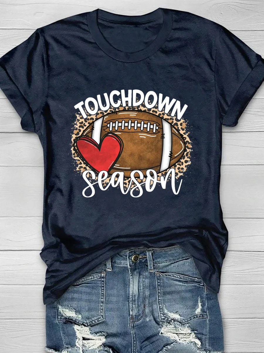 Touchdown Season Football Print Short Sleeve T-shirt