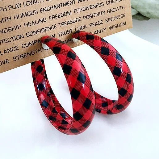 Women's Plaid Round Leather Earrings