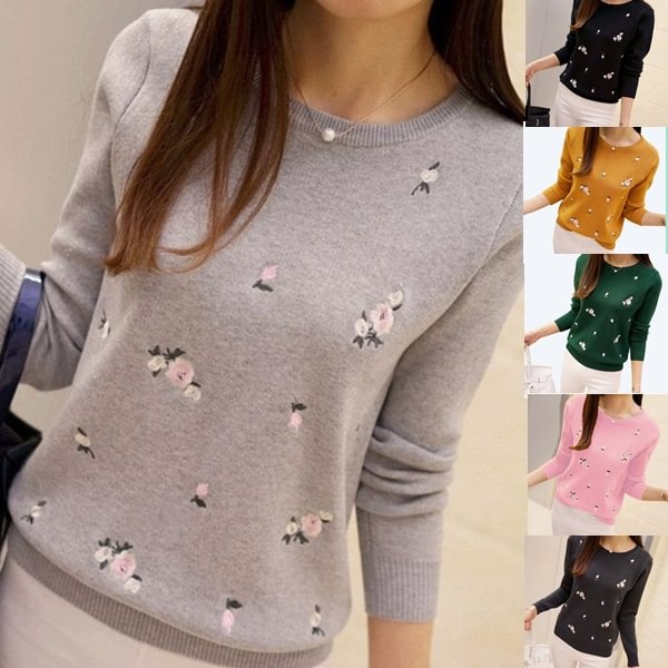 Fashion Sweater for Women Pullover for Women Embroidery Knitted Keep Warm Women Sweater and Pullover Female Knit Jersey Jumper Sweater Woman Floral Print 7 Colors - Shop Trendy Women's Fashion | TeeYours