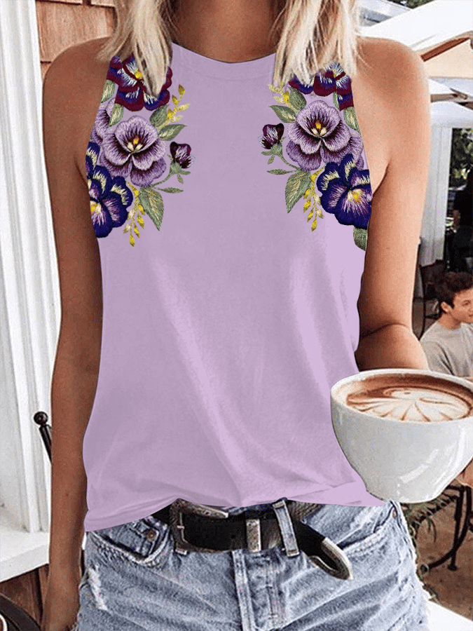 Women's Alzheimer's Purple Floral Print Tank Top socialshop