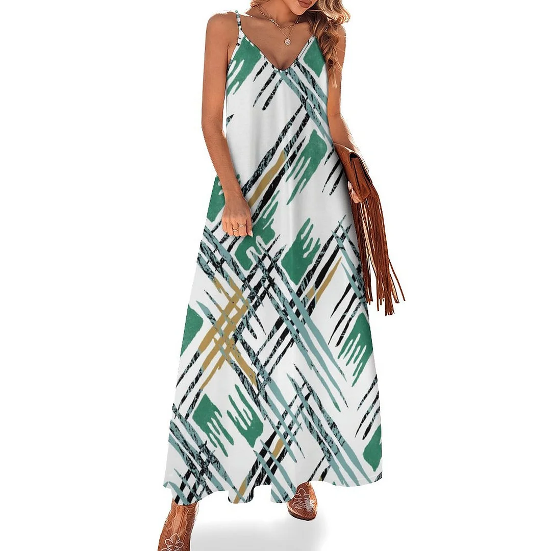 Style & Comfort for Mature Women Plus Size Printed Sling Casual Women Maxi Dress in Pattern Green, Black, Vintage, Graffiti