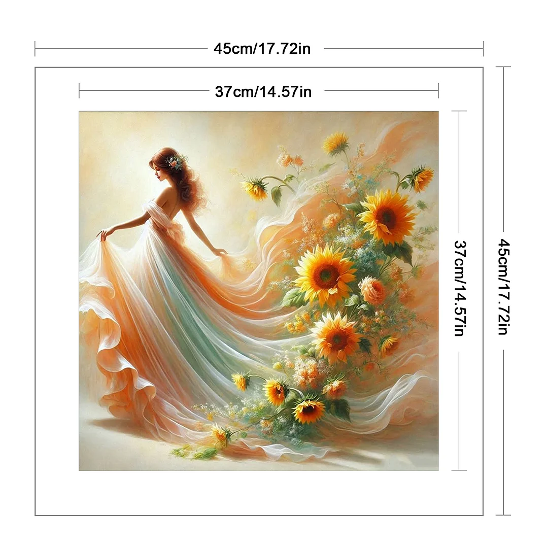 Orange Flower Girl Full 11CT DIY Stamped Cross Stitch Kits 45x45cm Home Decor
