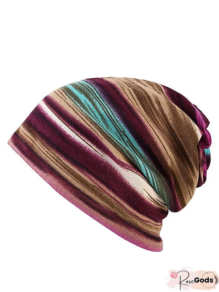 Women's Cashmere Colorful Stripe Casual Outdoor Windproof Caps Collars Scarfs