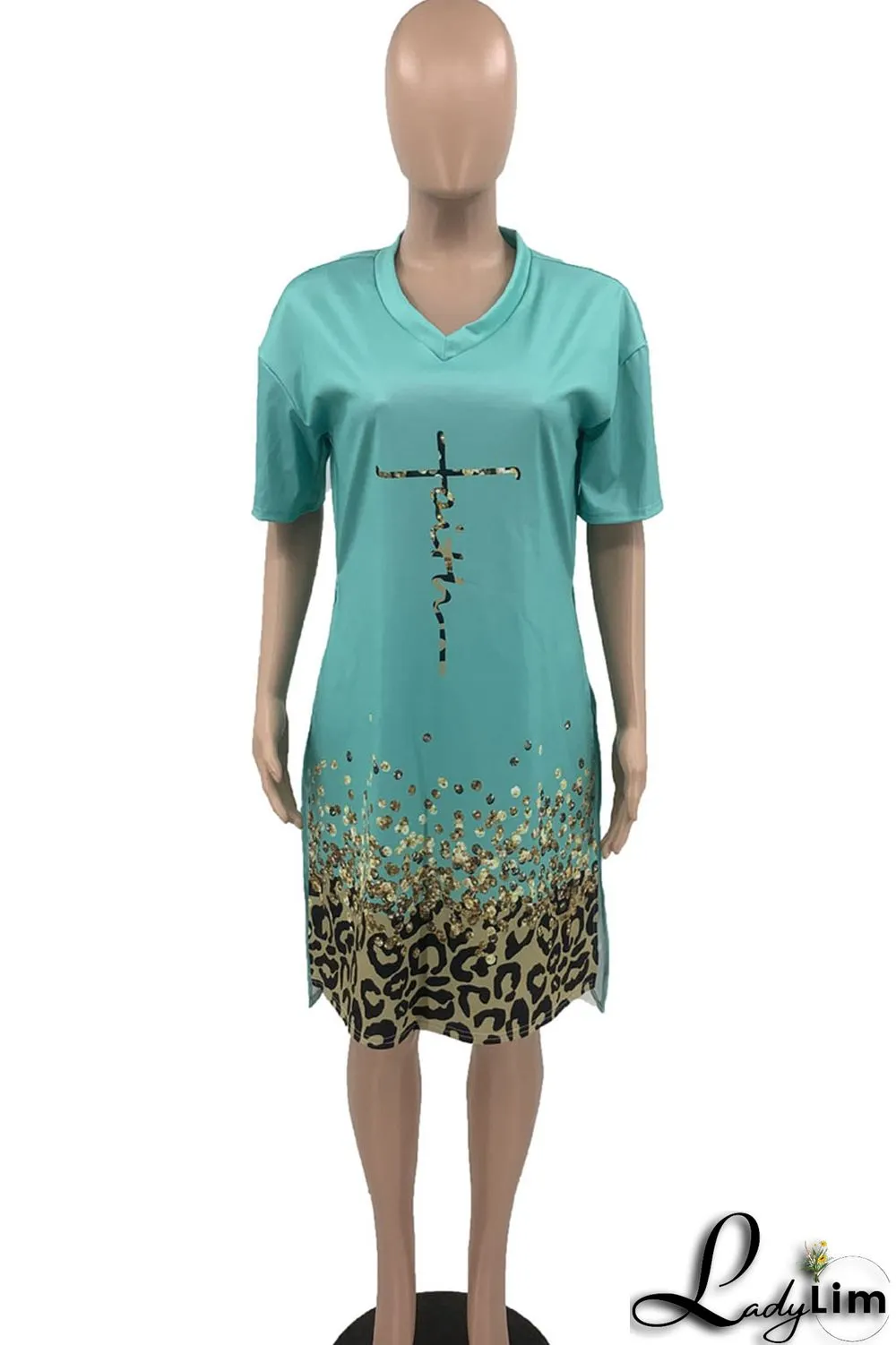 Deep Blue Casual Street Print Patchwork V Neck Short Sleeve Two Pieces