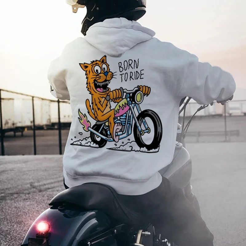 UPRANDY Born To Ride Animal Rider Print Streetwear White Hoodie -  UPRANDY