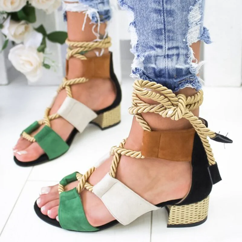 Women Sandals Hemp Rope Gladiator Sandals  For Women Shoes With Heels Sandals 2019 Summer Sandalias Mujer Mix Color Women Heels