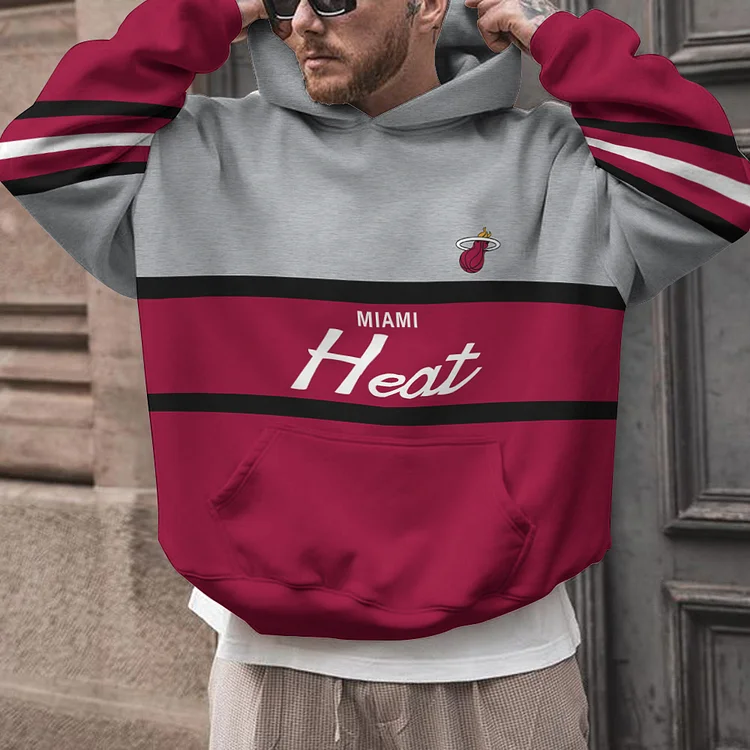 Miami Heat Printed Hooded Pocket Pullover Hoodie