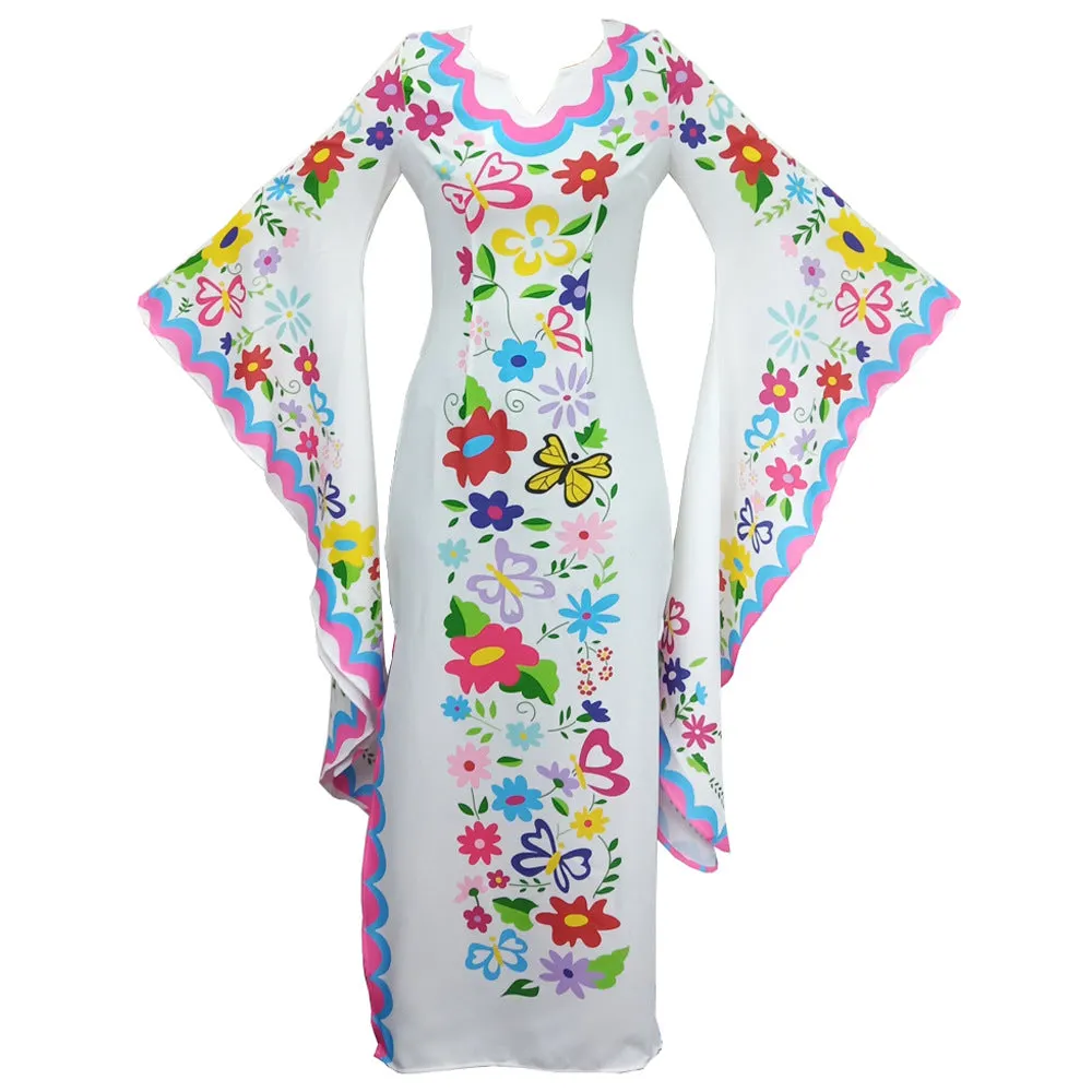 Brownm Long Bohemian Batwing Sleeve Printed Dresses