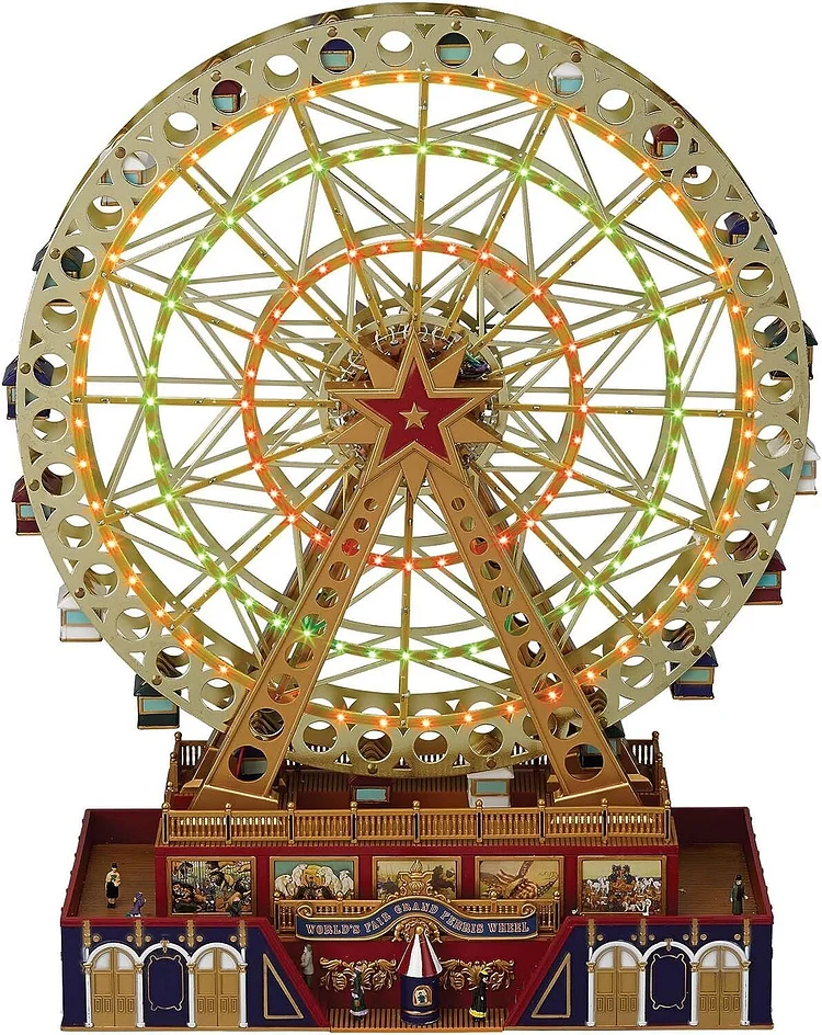 🔥kukelife🔥Mr. Christmas World's Fair Grand Ferris Wheel Musical Animated Indoor Christmas Decoration, 15 Inch, Gold
