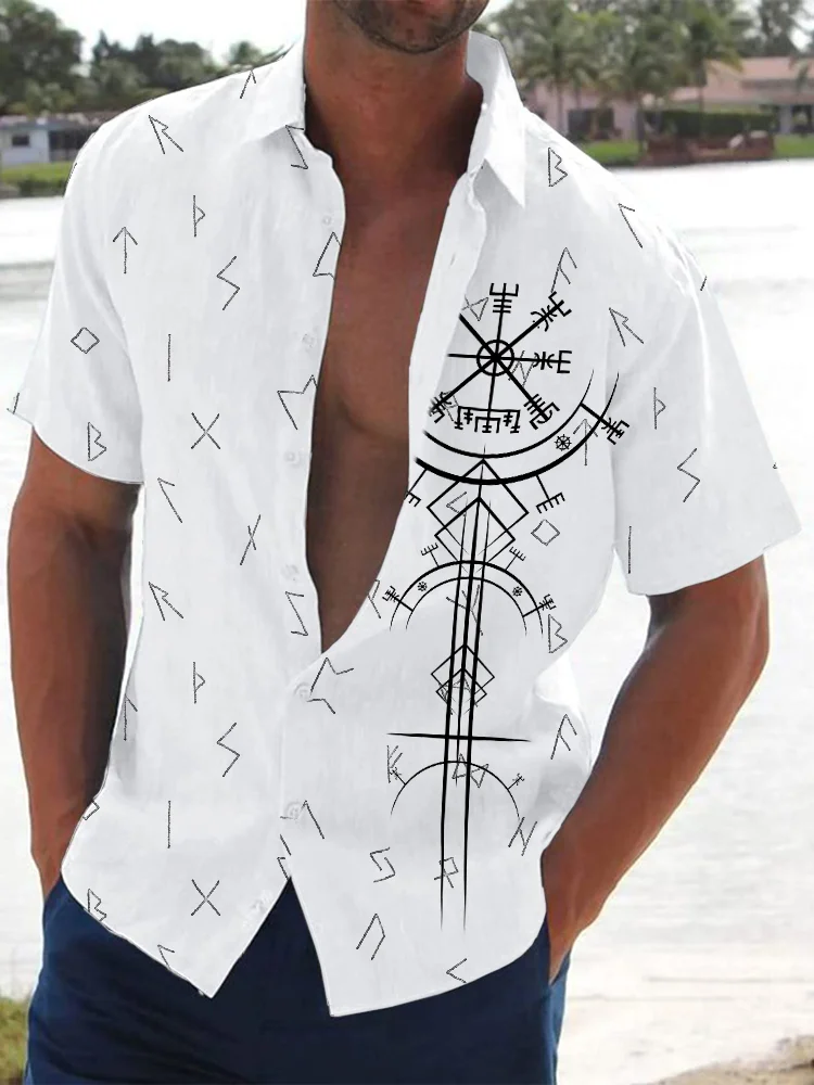 BrosWear Men's Viking Compass Vegvisir & Runes Graphic Blouse