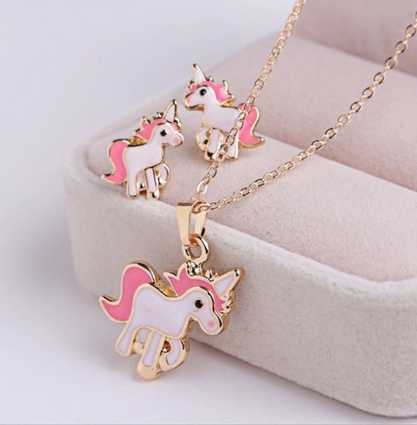Sweet and Lovely Pendant Earrings Set Unicorn Two Piece Set Necklace Earrings - Shop Trendy Women's Fashion | TeeYours