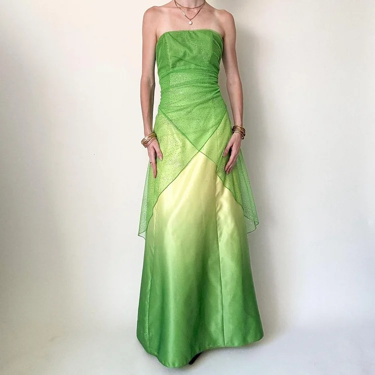 Green Shiny Fairy Dress Long Chiffon Prom Dress