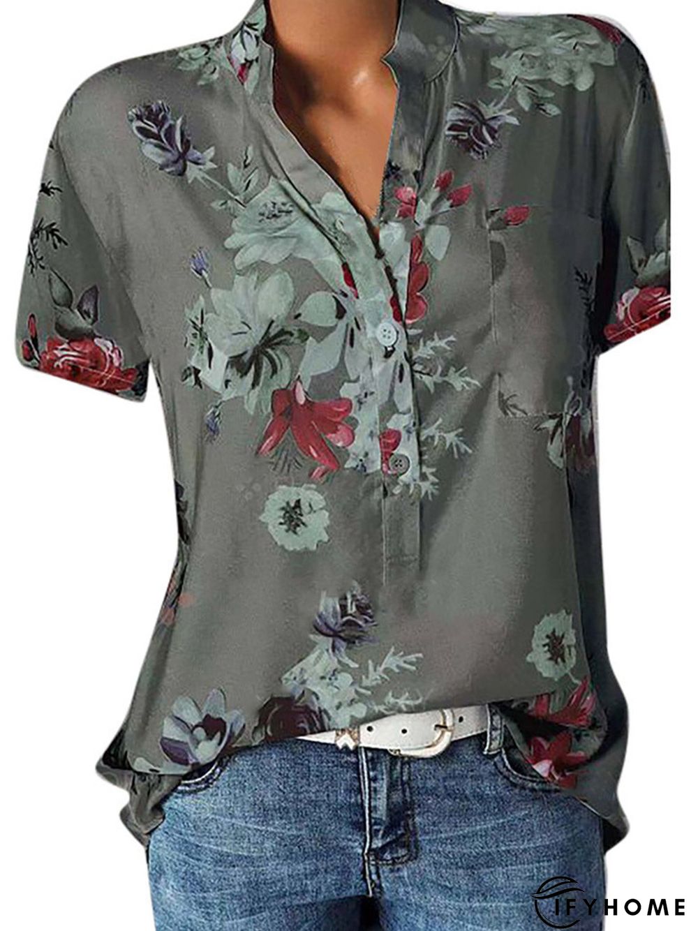Women Floral Short Sleeve Casual Summer Blouse | IFYHOME
