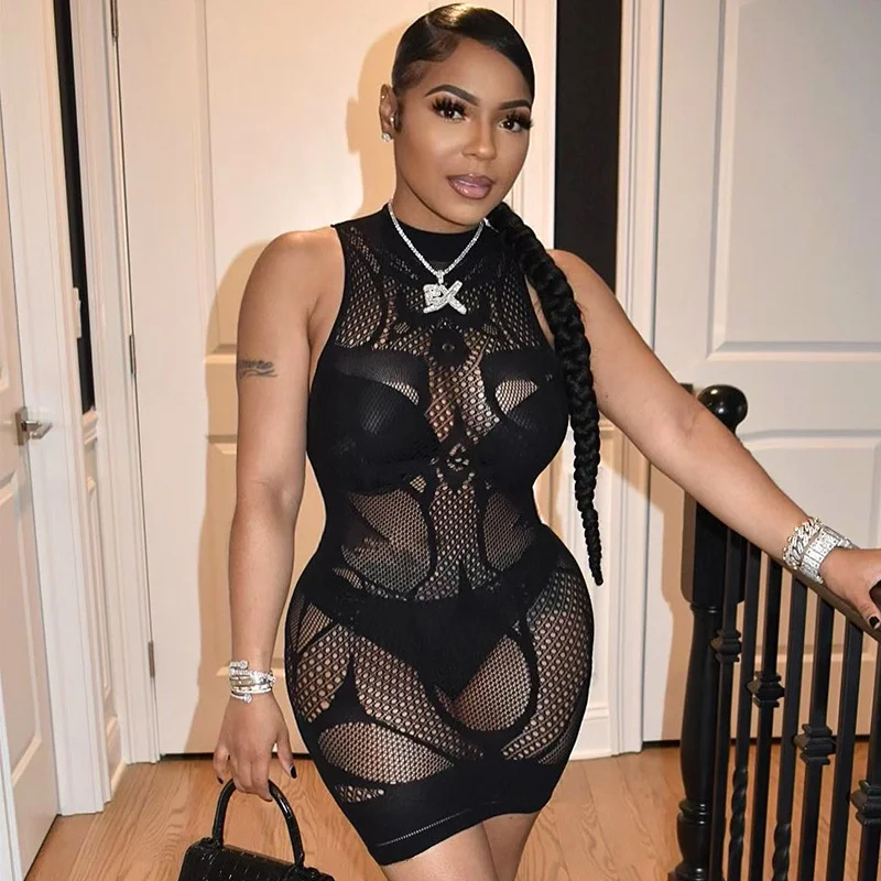 Uveng Uveng Fashion Women's 2023 Spring New Solid Color Sexy Bag Hips Perspective Dress Women