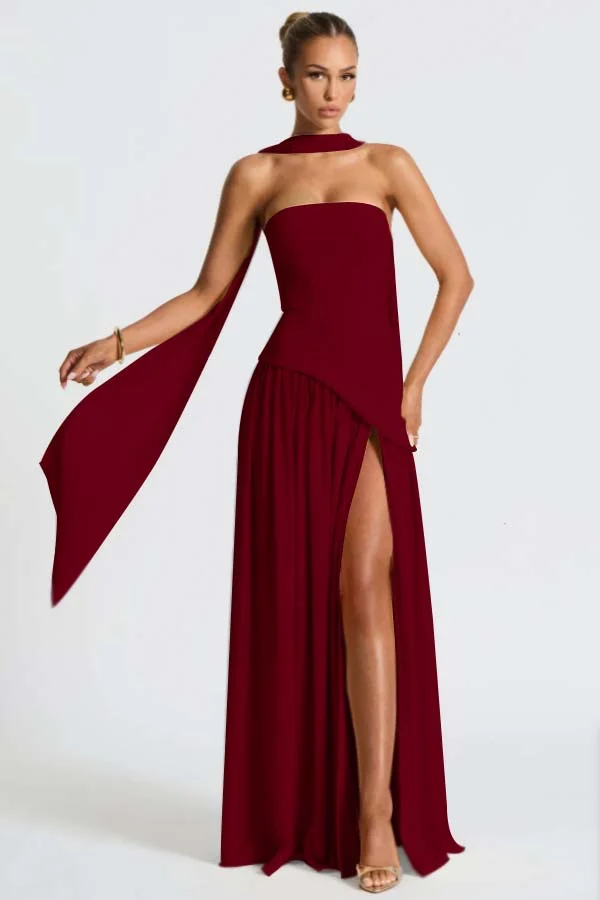 Light Yellow Fashion Split Strapless Summer Prom Dress With Scarf ZT0800