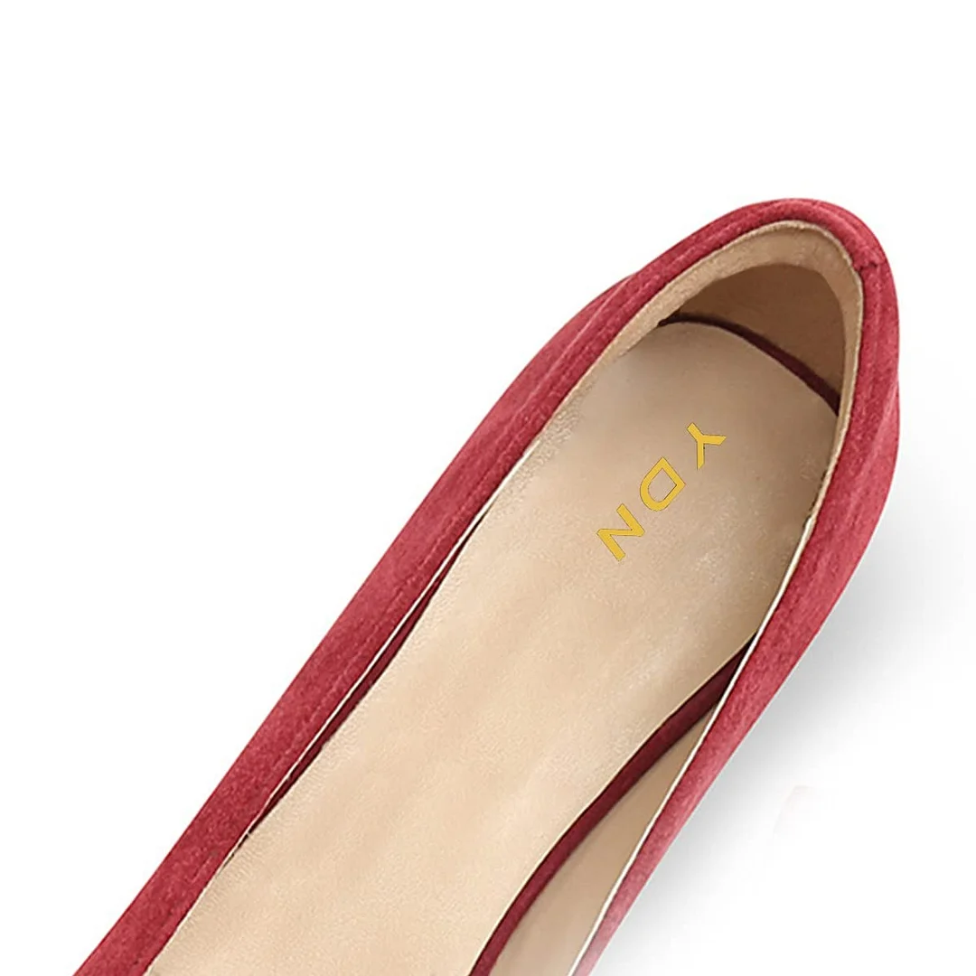 Classy Red Square Toe Slip-On Tassel Pump Block Heeled Loafers