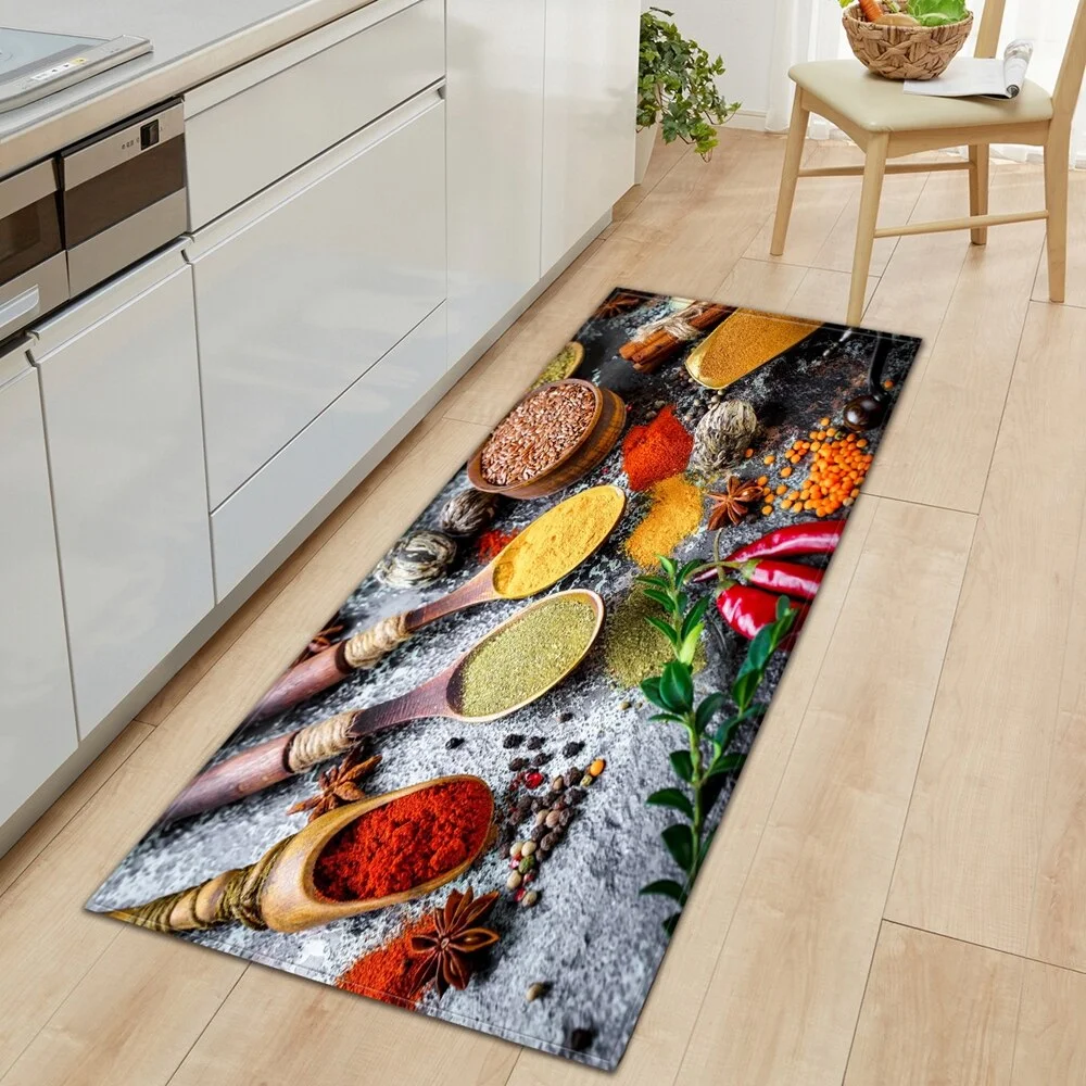 Seasoning Pattern Kitchen Floor Mat Home Entrance Doormat Bedroom Living Room Decoration Long Carpet Hallway Bath Anti-Slip Rugs