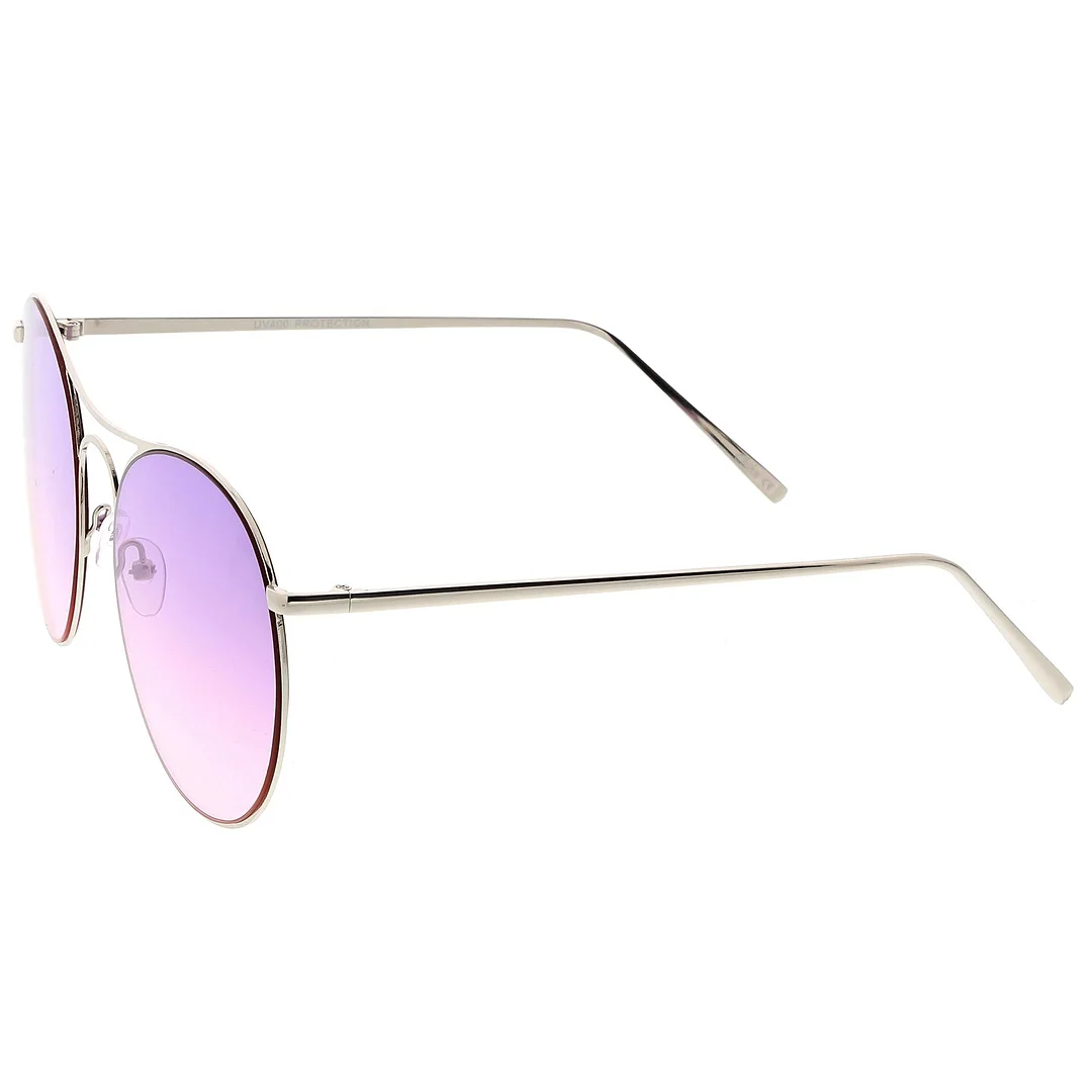 Oversize Metal Aviator glasses Double Nose Bridge Round Gradient Flat Lens 65mm