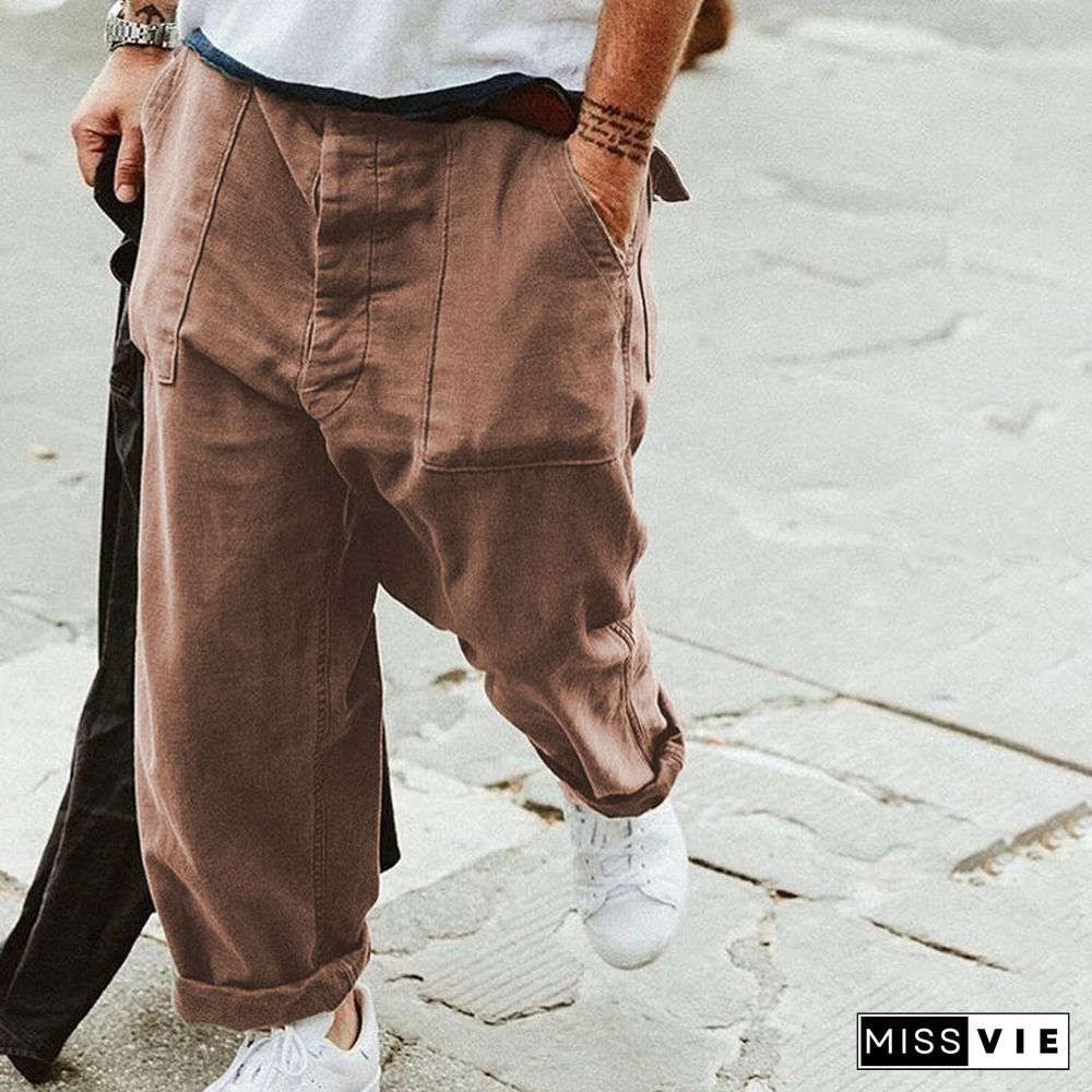Casual Mens Solid Color Loose Pants