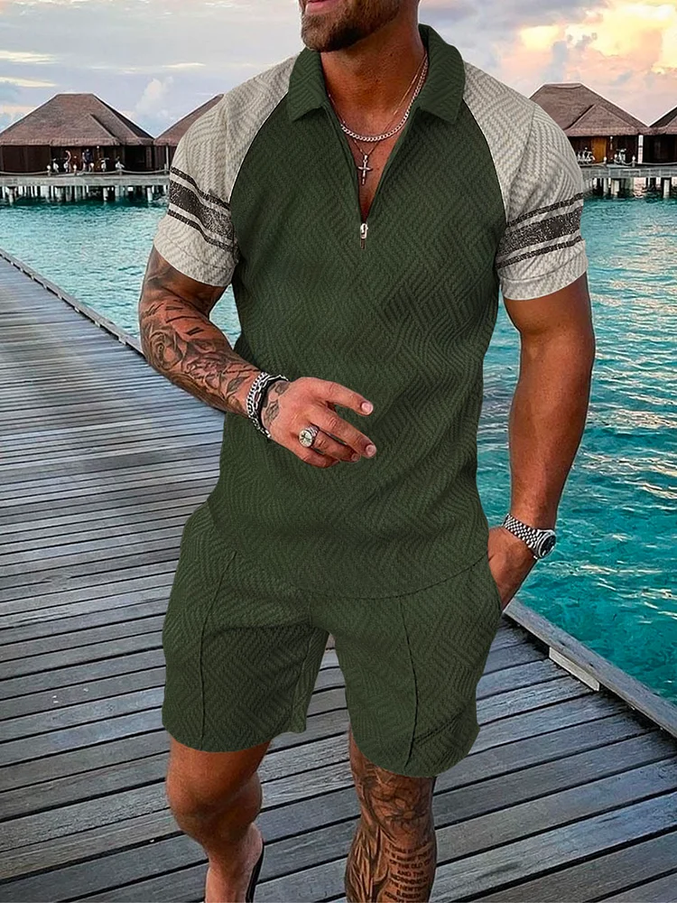 Men 'S Vacation Casual Printed Polo Two-Piece Set